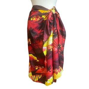 Red Tropical Print Sarong Wrap - Women Swim Sarong